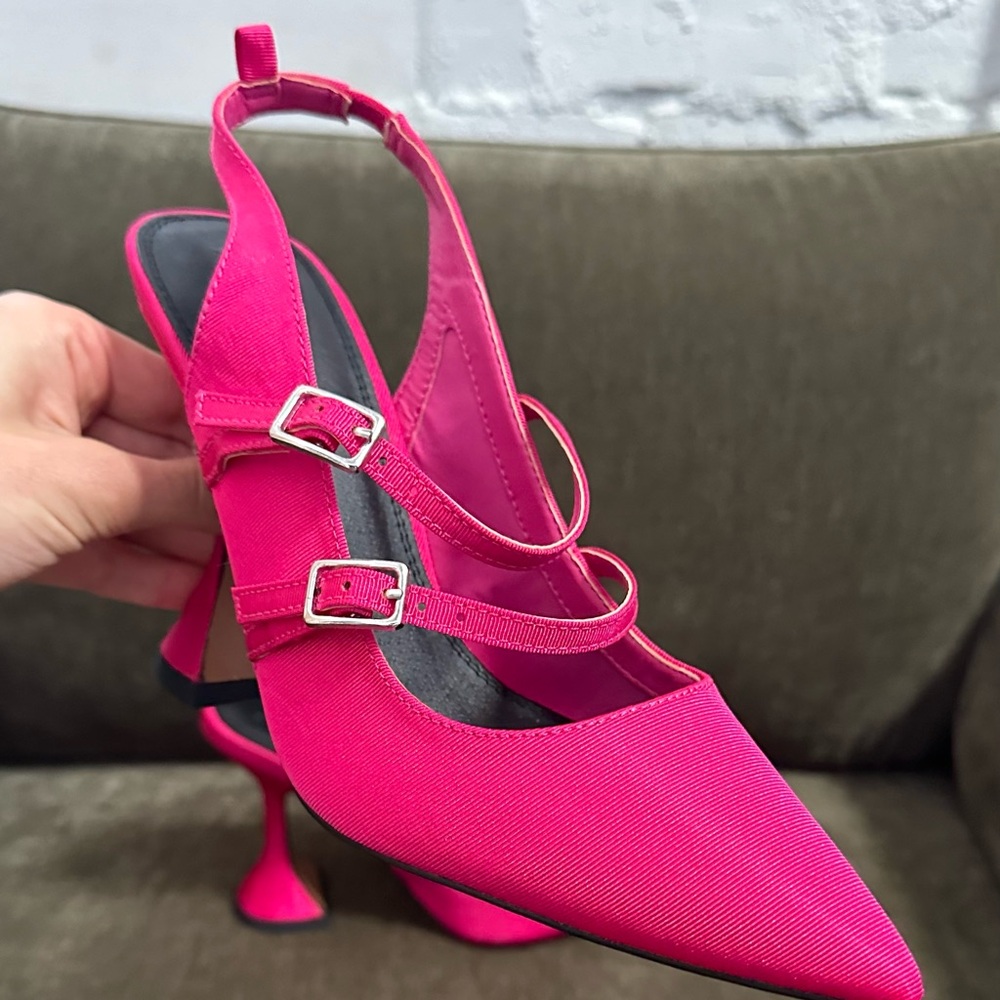 ASOS design parry multi buckle high heeled shoes in bright pink